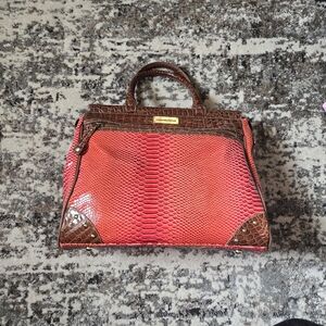 Samantha Brown Croco-Embossed Dowel Travel Bag Tote Work Weekender orange /red
